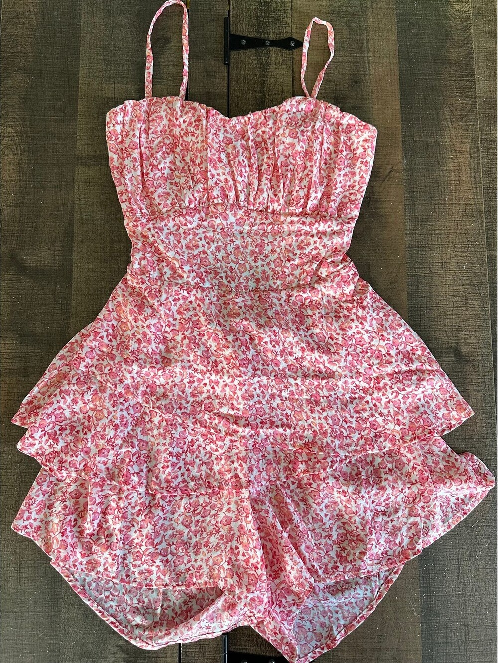 Francesca's Floral Pink Ruffle Romper with Adjustable Straps and Waist Tie NWT